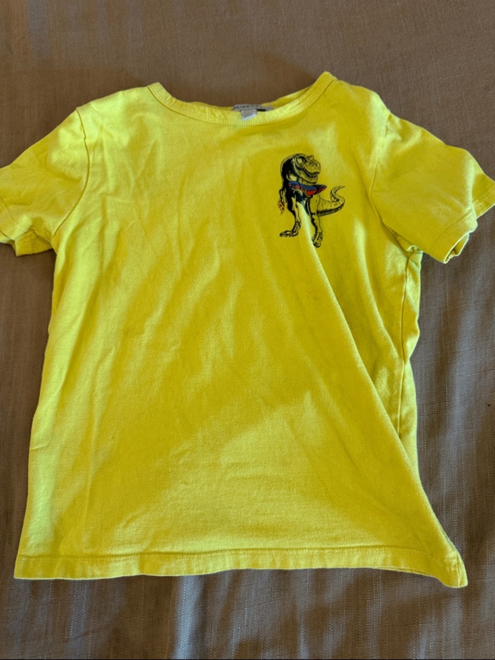 Kids Yellow Short Sleeve Tee with T‑Rex Chest Graphic